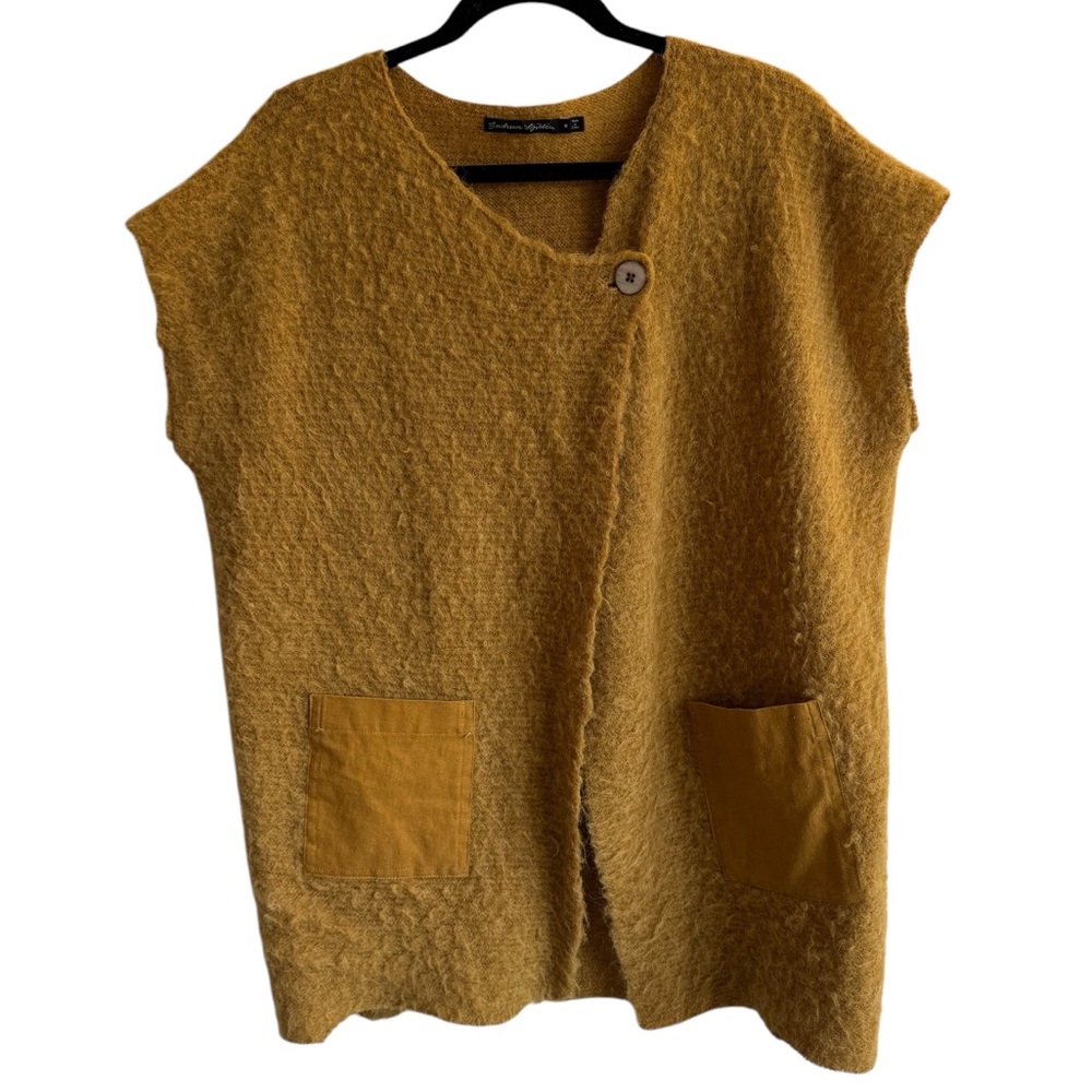 Gudrun Sjödén Alpaca & Wool Mustard One-Button Sweater Vest, Size M